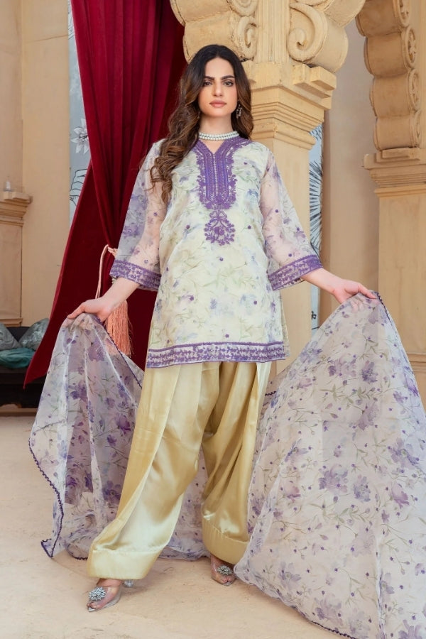 Noor-e-Naz – Cream Embroidered Organza Kurta with Farshi Shalwar & Organza Dupatta | 3-Piece Festive Ready-to-Wear Dress for Women by Ragini