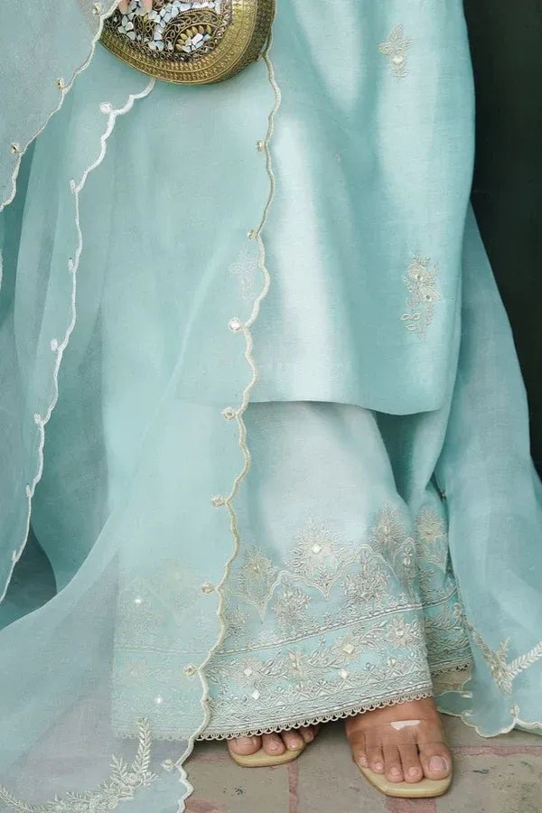 Afsana Raw Silk Embroidered 3-Piece Dress with Organza Dupatta and Sequin Detailing – Luxury Festive Wear for Women by Ragini