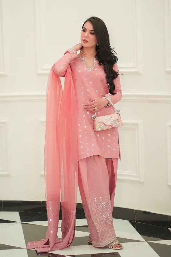 Breeze Raw Silk 3PC Embroidered Suit with Organza Dupatta | Luxury Festive Wear by Ragini