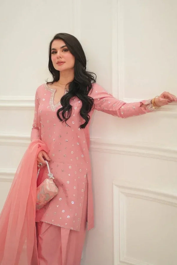 Breeze Raw Silk 3PC Embroidered Suit with Organza Dupatta | Luxury Festive Wear by Ragini