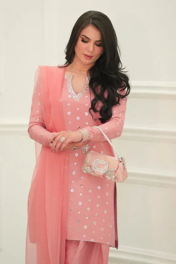 Breeze Raw Silk 3PC Embroidered Suit with Organza Dupatta | Luxury Festive Wear by Ragini