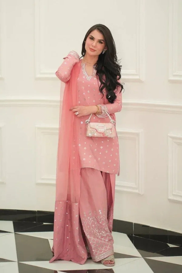 Breeze Raw Silk 3PC Embroidered Suit with Organza Dupatta | Luxury Festive Wear by Ragini