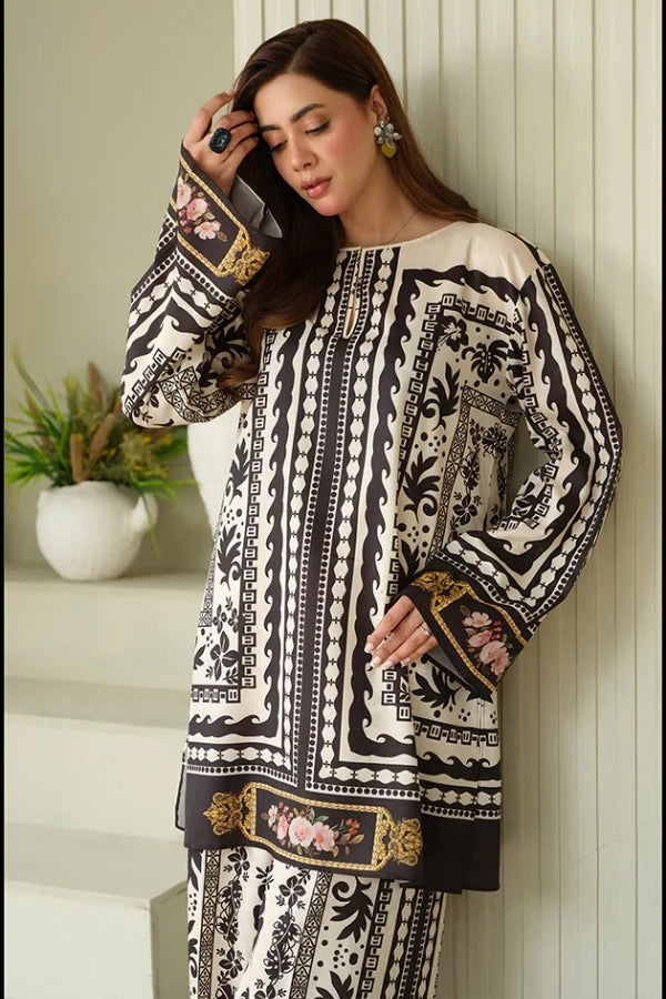 Creme Brulee Swiss Lawn 2-piece stitched suit for women featuring bold digital print shirt and matching printed trouser – lightweight, breathable summer outfit ideal for casual and daytime wear by Ragini