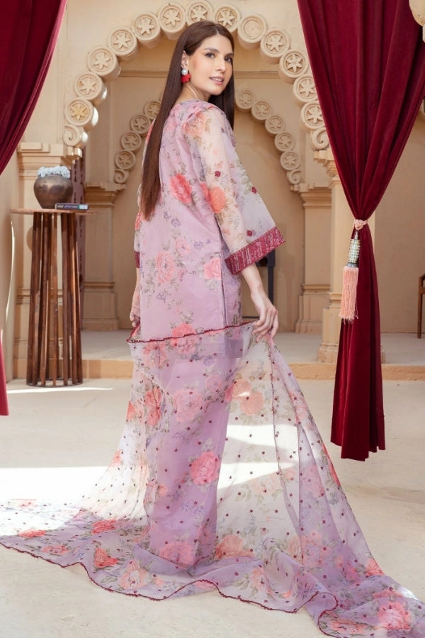 Gulaabi Raag pink embroidered 3-piece festive kurta set for women with organza dupatta and farshi shalwar – luxury ready-to-wear Eastern outfit by Ragini