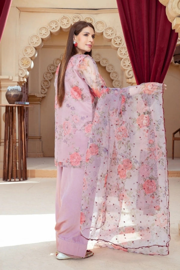 Gulaabi Raag pink embroidered 3-piece festive kurta set for women with organza dupatta and farshi shalwar – luxury ready-to-wear Eastern outfit by Ragini