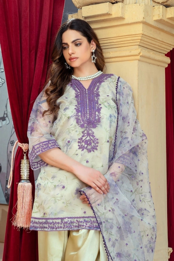 Noor-e-Naz – Cream Embroidered Organza Kurta with Farshi Shalwar & Organza Dupatta | 3-Piece Festive Ready-to-Wear Dress for Women by Ragini