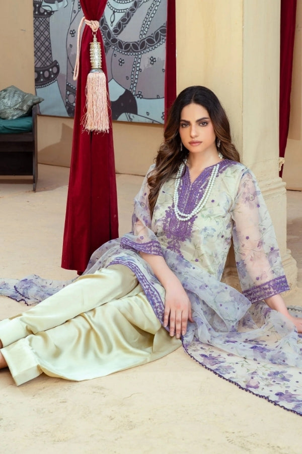 Noor-e-Naz – Cream Embroidered Organza Kurta with Farshi Shalwar & Organza Dupatta | 3-Piece Festive Ready-to-Wear Dress for Women by Ragini