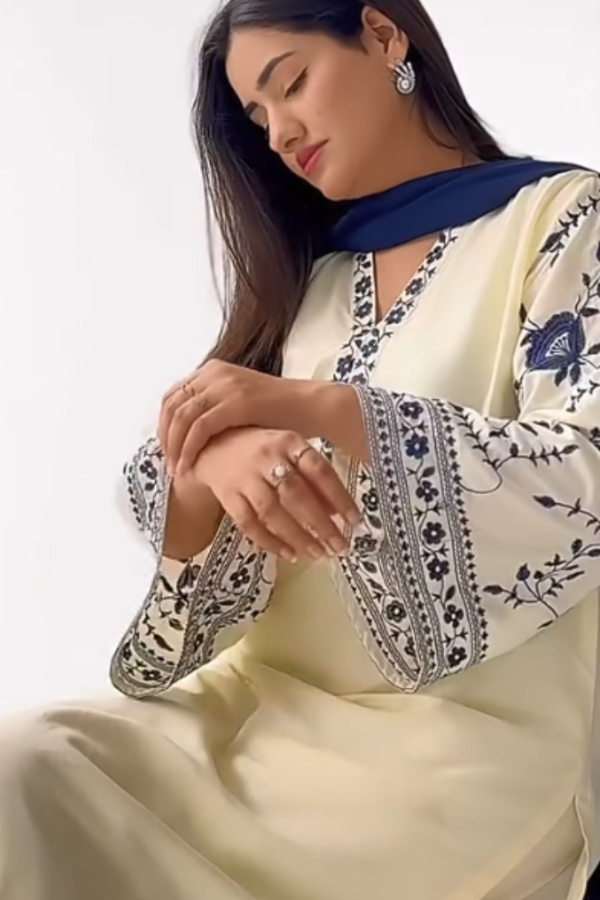 Ragini 3PC embroidered lawn suit with embroidered shirt, dyed trouser, and poly lawn dupatta – breathable and lightweight festive outfit for Eid, summer events, and everyday wear – available in stitched and unstitched options
