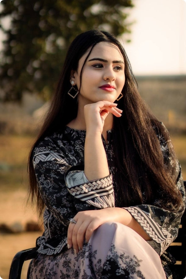 Swiss Lawn Digital Print 2PC stitched suit for women featuring lightweight breathable fabric, vibrant summer prints, and stylish ready-to-wear design – perfect for mid-summer casual and festive wear by Ragini